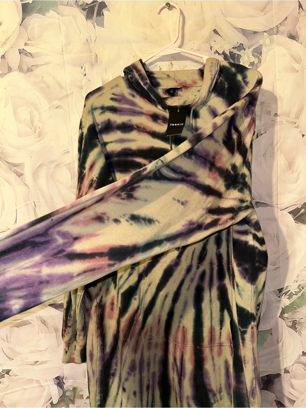 Torrid Long Sleeve Hooded Dress French Terry Multi Tie Dye Size 1X 14-16 New Tag - Picture 4 of 6